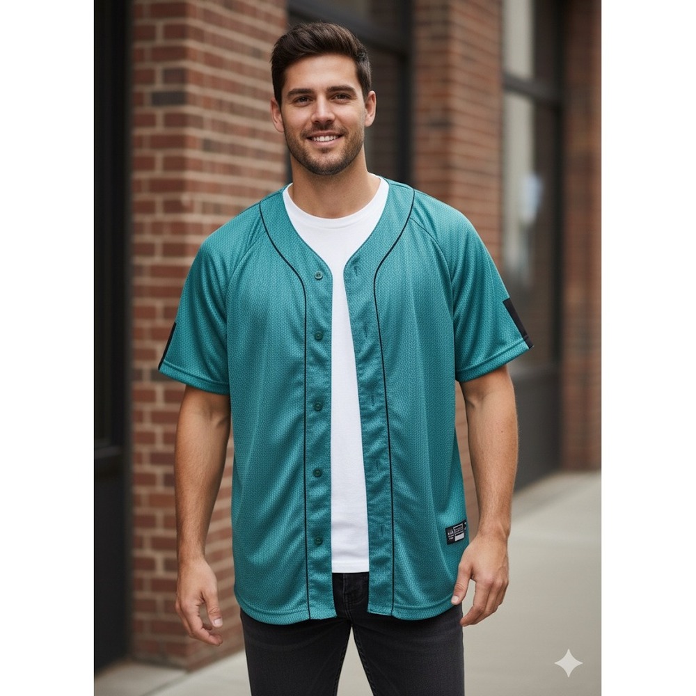 Adidas Baseball Jersey Button‎ Up Green Three Stripe Life Mens Size L
